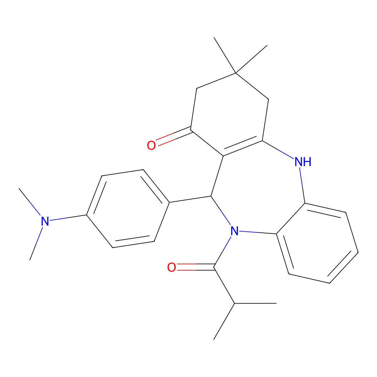 6-[4-(Dimethylamino)phenyl]-9,9-dimethyl-5-(2-methylpropanoyl)-6,8,10,11-tetrahydrobenzo[b][1,4]benzodiazepin-7-one molecular structure, CAS 354542-84-0
