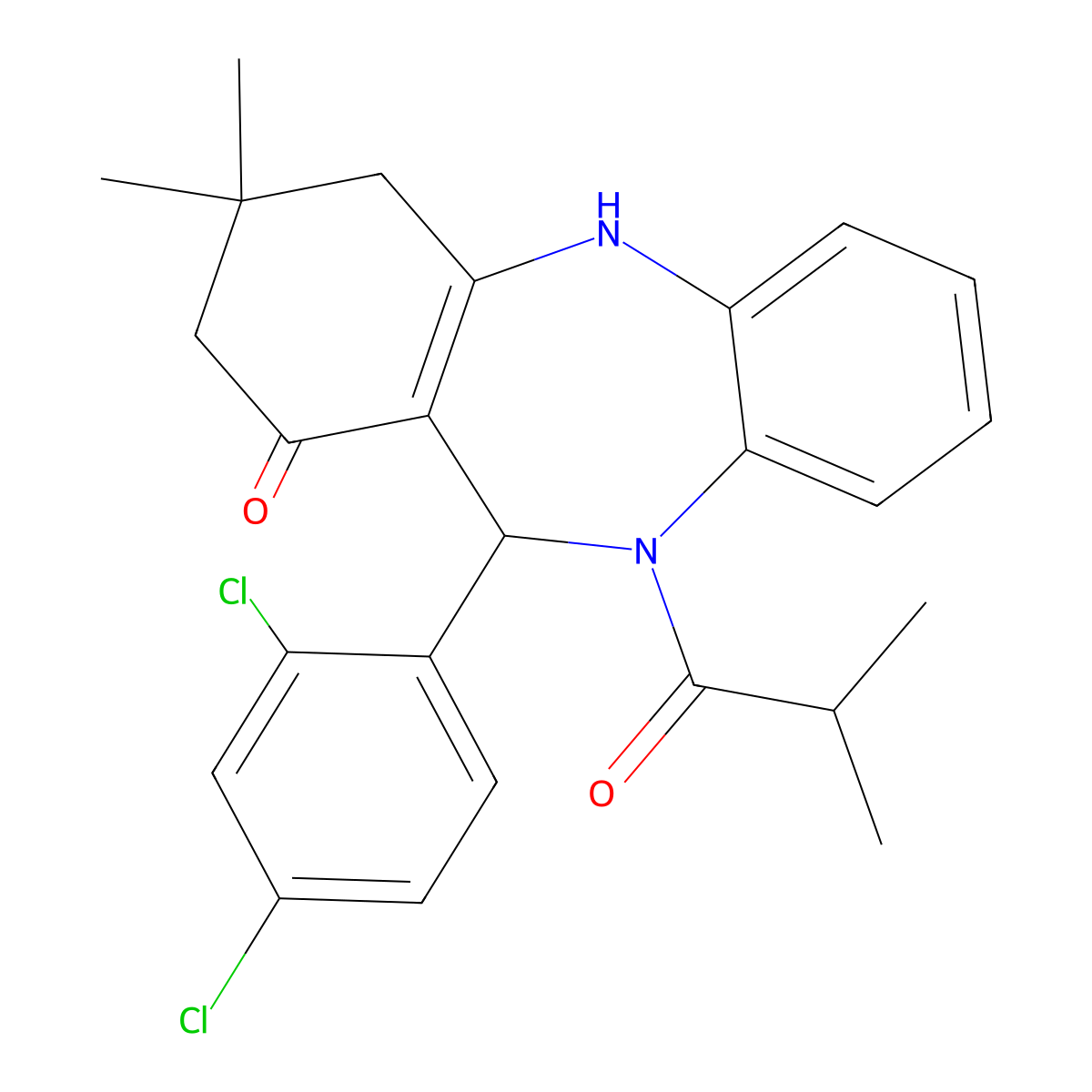 6-(2,4-Dichlorophenyl)-9,9-dimethyl-5-(2-methylpropanoyl)-6,8,10,11-tetrahydrobenzo[b][1,4]benzodiazepin-7-one molecular structure, CAS 354542-85-1