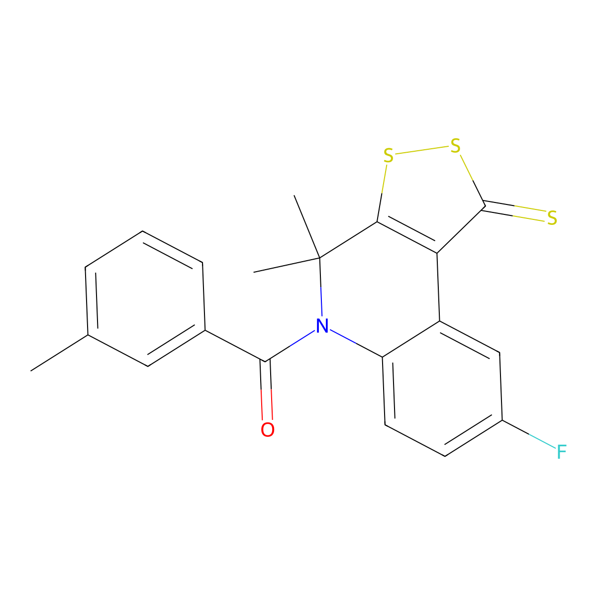 8-fluoro-4,4-dimethyl-5-(3-methylbenzoyl)-4,5-dihydro-1H-[1,2]dithiolo[3,4-c]quinoline-1-thione molecular structure, CAS 354543-23-0