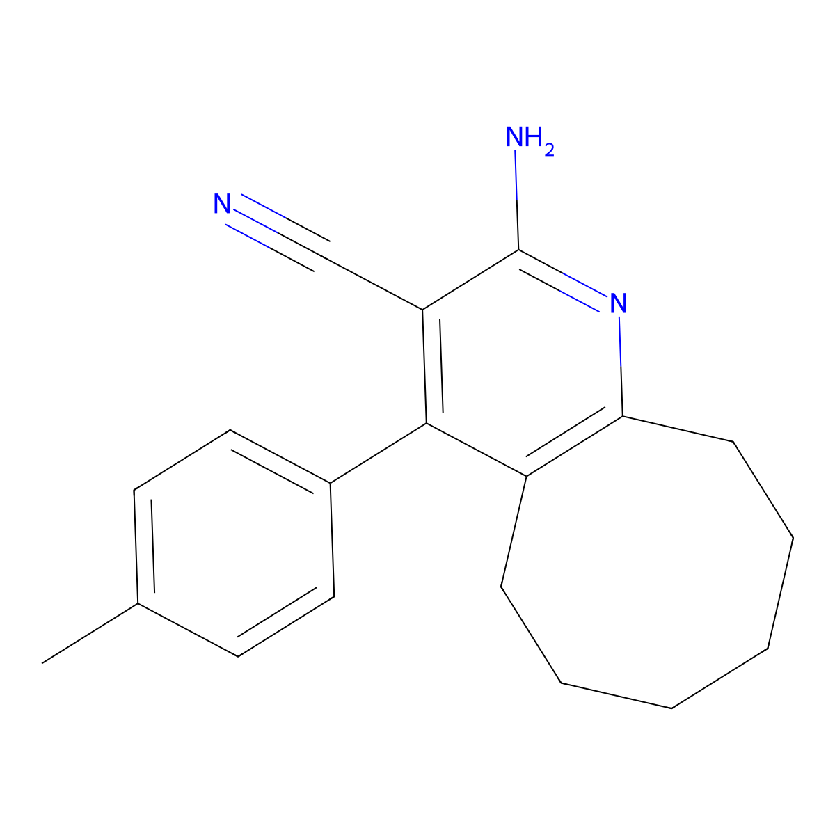 2-Amino-4-(4-methylphenyl)-5,6,7,8,9,10-hexahydrocycloocta[b]pyridine-3-carbonitrile molecular structure, CAS 354543-26-3