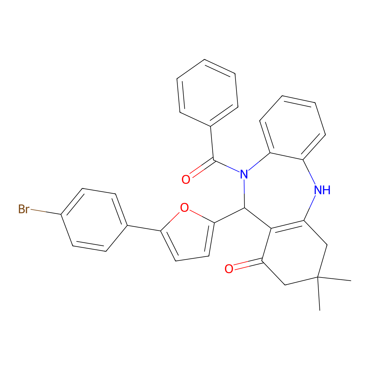 5-Benzoyl-6-[5-(4-bromophenyl)furan-2-yl]-9,9-dimethyl-6,8,10,11-tetrahydrobenzo[b][1,4]benzodiazepin-7-one molecular structure, CAS 354543-42-3