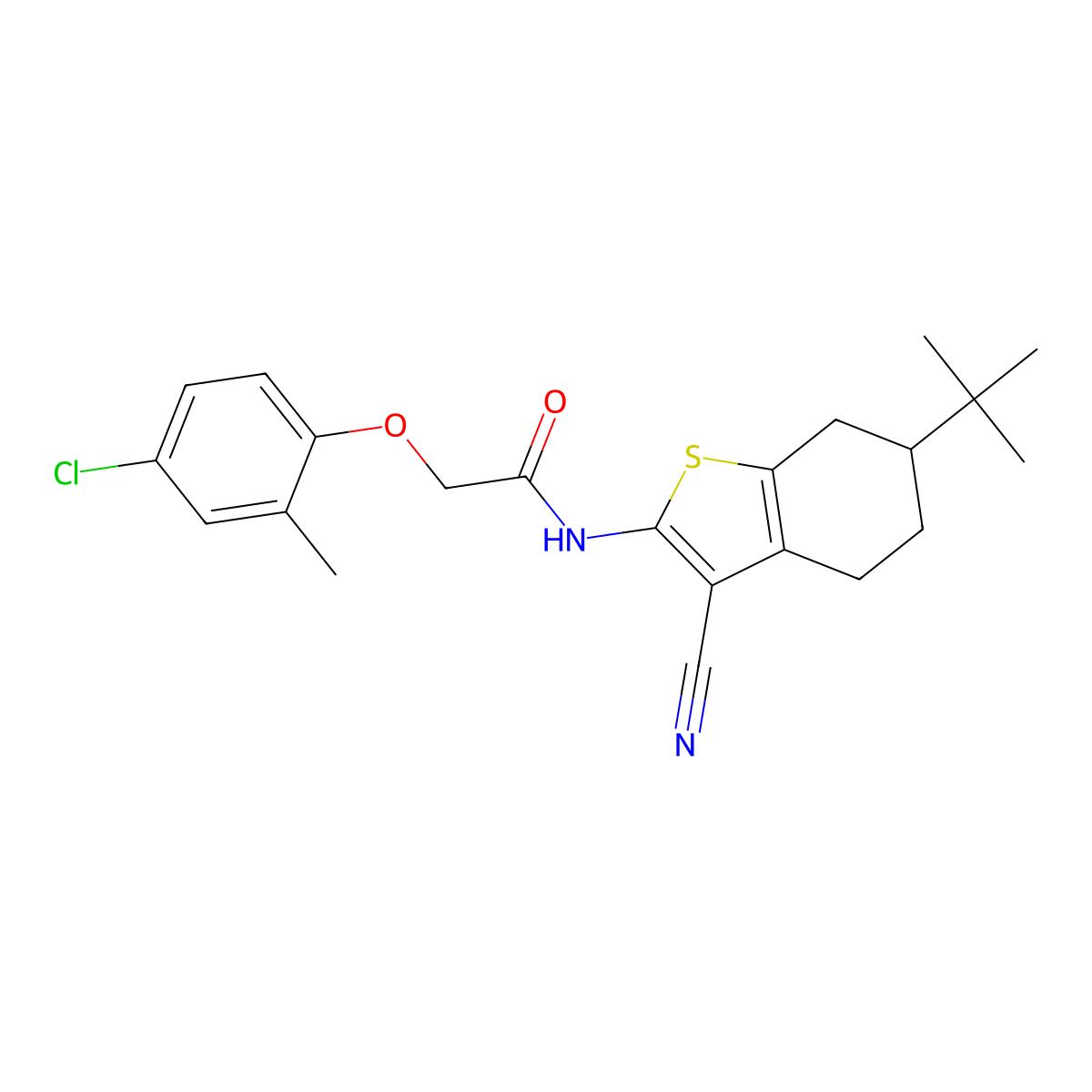 N-(6-tert-butyl-3-cyano-4,5,6,7-tetrahydro-1-benzothien-2-yl)-2-(4-chloro-2-methylphenoxy)acetamide molecular structure, CAS 354543-52-5