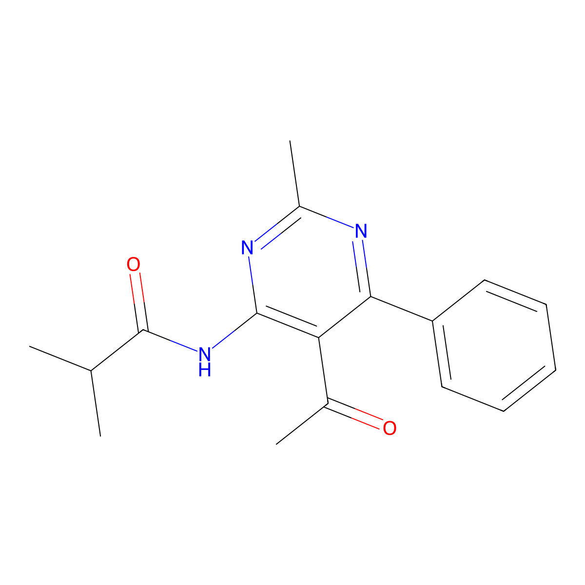 N-(5-acetyl-2-methyl-6-phenylpyrimidin-4-yl)-2-methylpropanamide molecular structure, CAS 354543-55-8