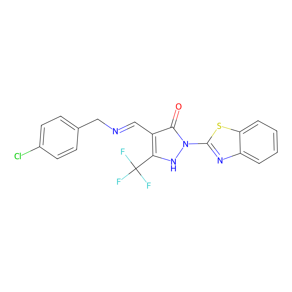 1-(1,3-benzothiazol-2-yl)-4-{(E)-[(4-chlorobenzyl)imino]methyl}-3-(trifluoromethyl)-1H-pyrazol-5-ol molecular structure, CAS 354543-57-0