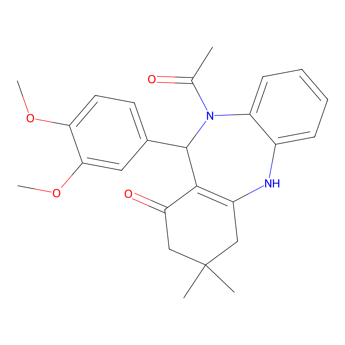 5-Acetyl-6-(3,4-dimethoxyphenyl)-9,9-dimethyl-6,8,10,11-tetrahydrobenzo[b][1,4]benzodiazepin-7-one molecular structure, CAS 354543-64-9