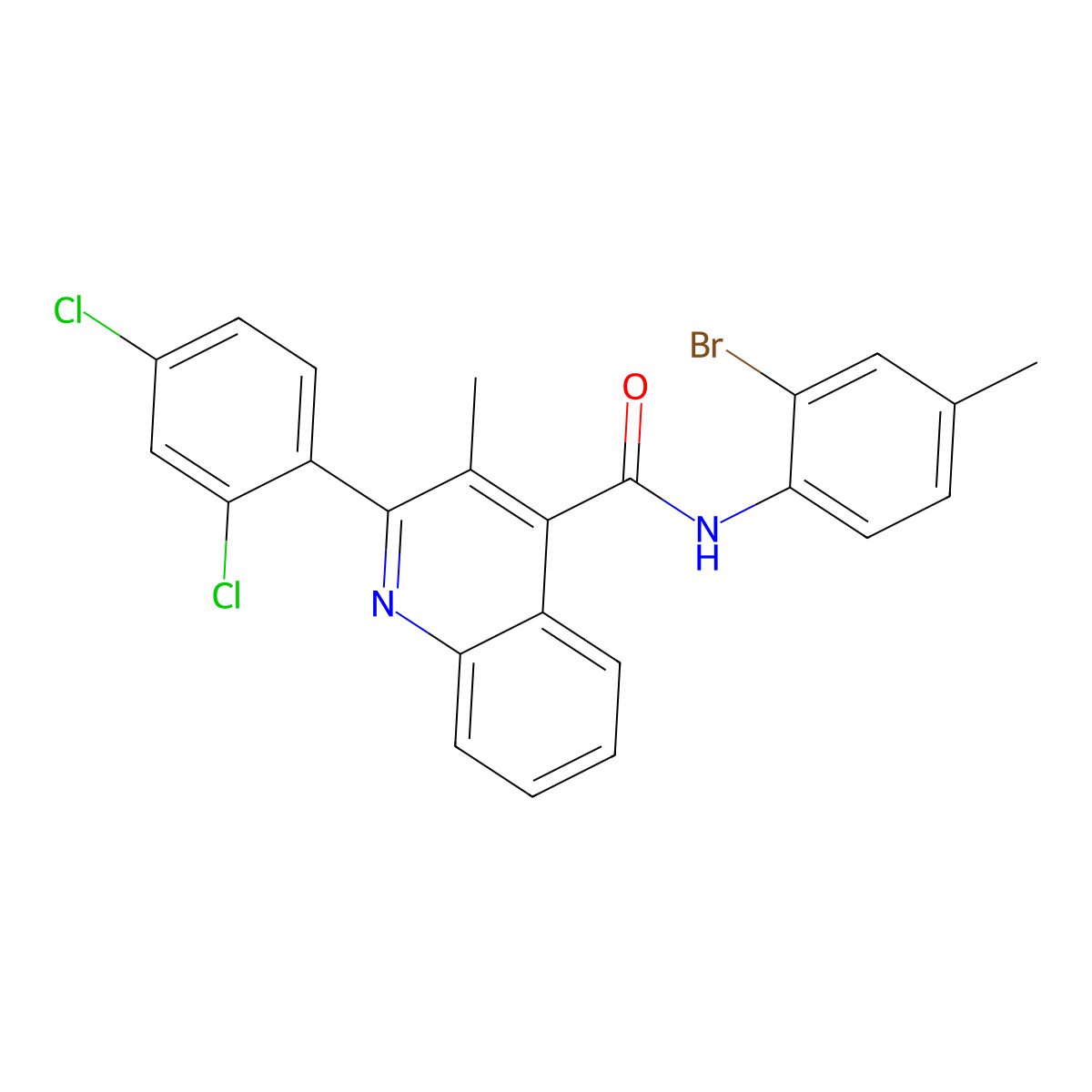 N-(2-bromo-4-methylphenyl)-2-(2,4-dichlorophenyl)-3-methylquinoline-4-carboxamide molecular structure, CAS 354543-72-9