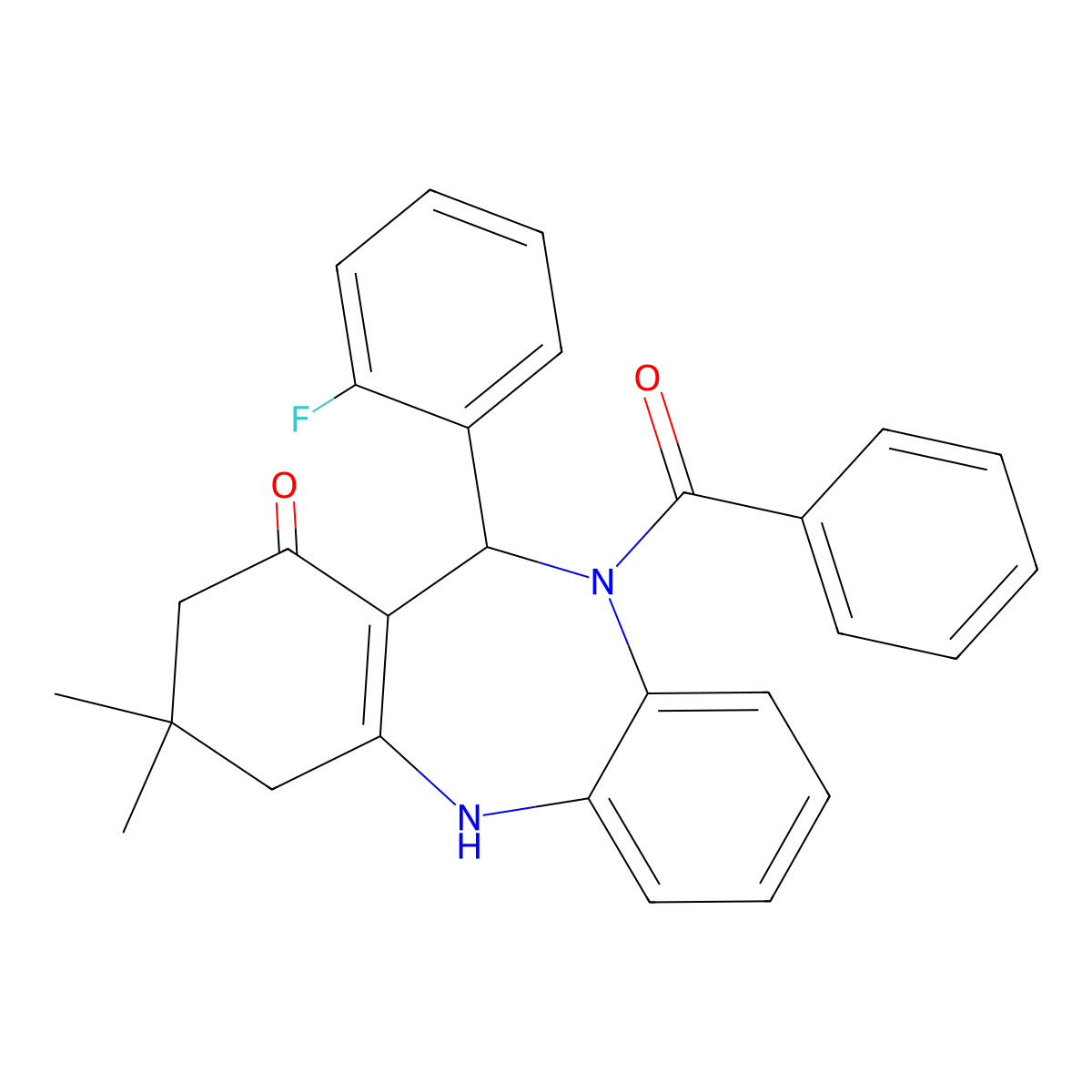 5-Benzoyl-6-(2-fluorophenyl)-9,9-dimethyl-6,8,10,11-tetrahydrobenzo[b][1,4]benzodiazepin-7-one molecular structure, CAS 354543-80-9