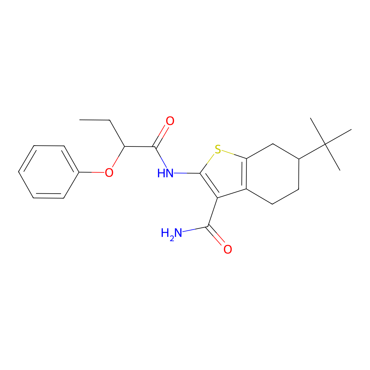 6-Tert-butyl-2-(2-phenoxybutanoylamino)-4,5,6,7-tetrahydro-1-benzothiophene-3-carboxamide molecular structure, CAS 354543-92-3