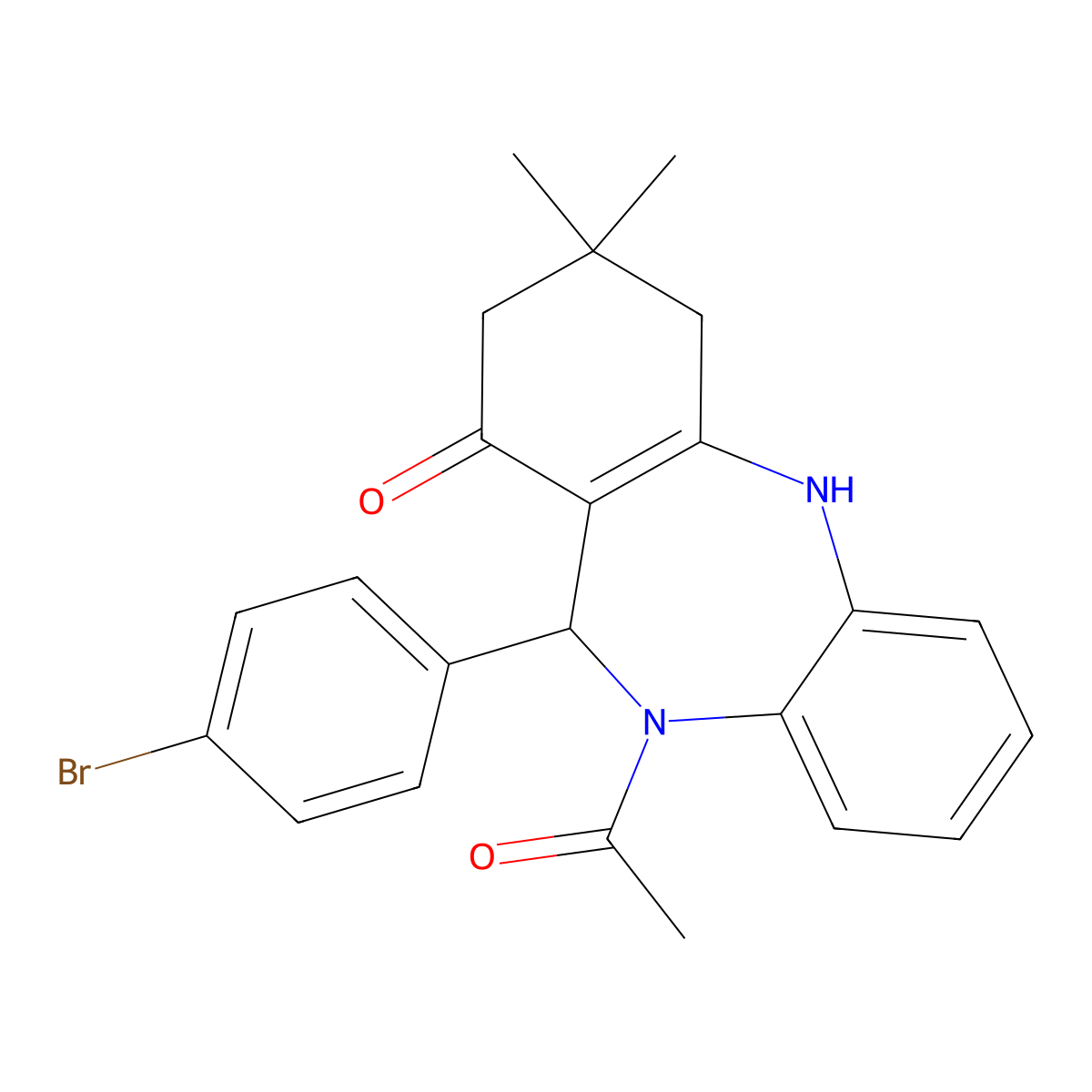 5-Acetyl-6-(4-bromophenyl)-9,9-dimethyl-6,8,10,11-tetrahydrobenzo[b][1,4]benzodiazepin-7-one molecular structure, CAS 354543-98-9