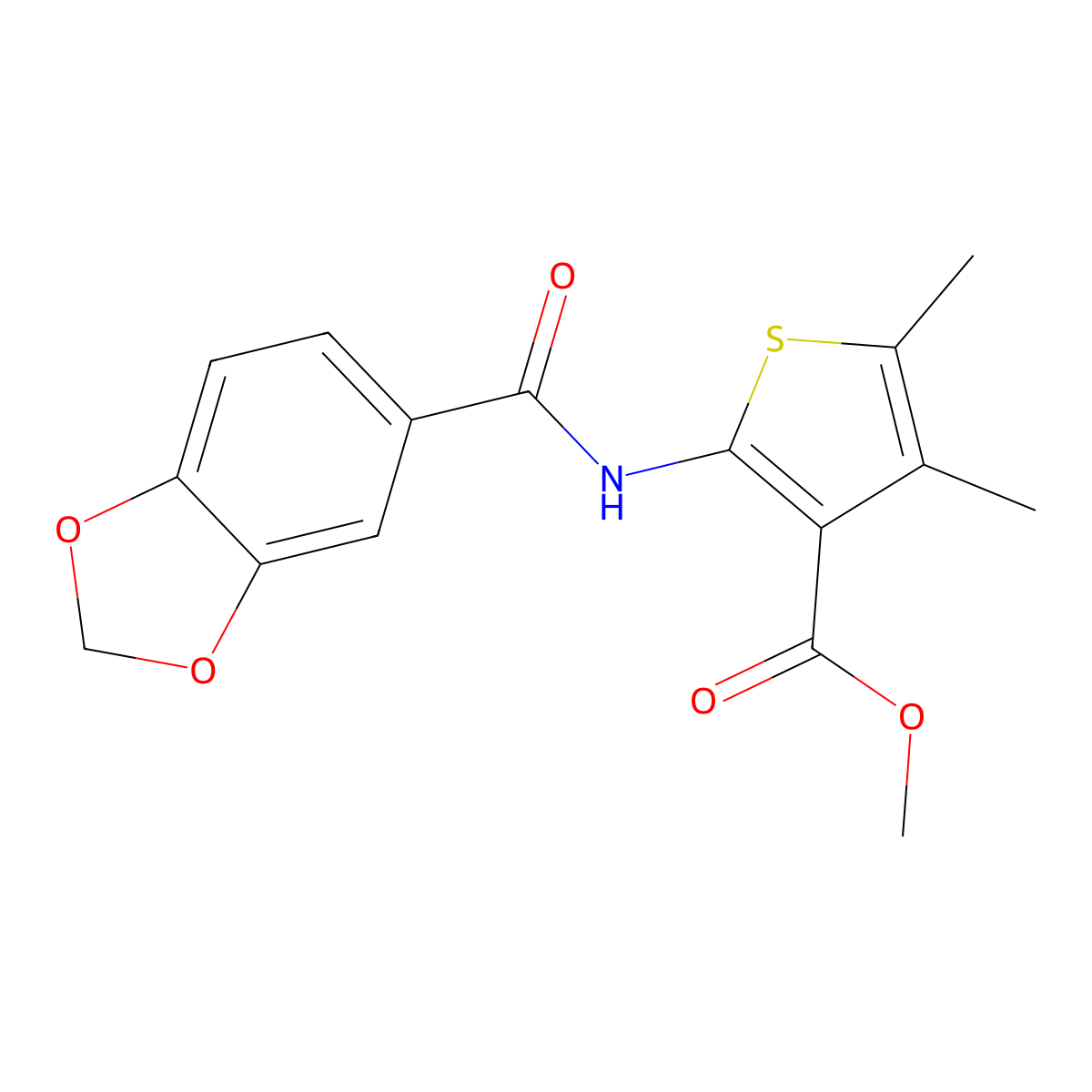 Methyl 2-(1,3-benzodioxole-5-carbonylamino)-4,5-dimethylthiophene-3-carboxylate molecular structure, CAS 354544-55-1