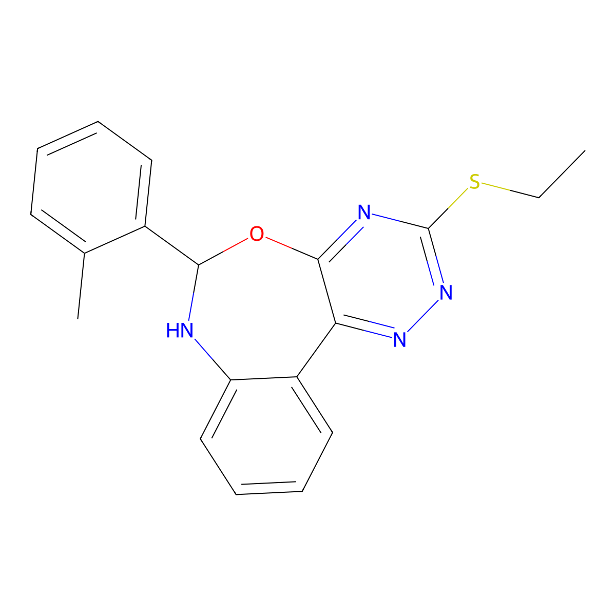 3-(Ethylsulfanyl)-6-(2-methylphenyl)-6,7-dihydro[1,2,4]triazino[5,6-d][3,1]benzoxazepine molecular structure, CAS 354544-62-0