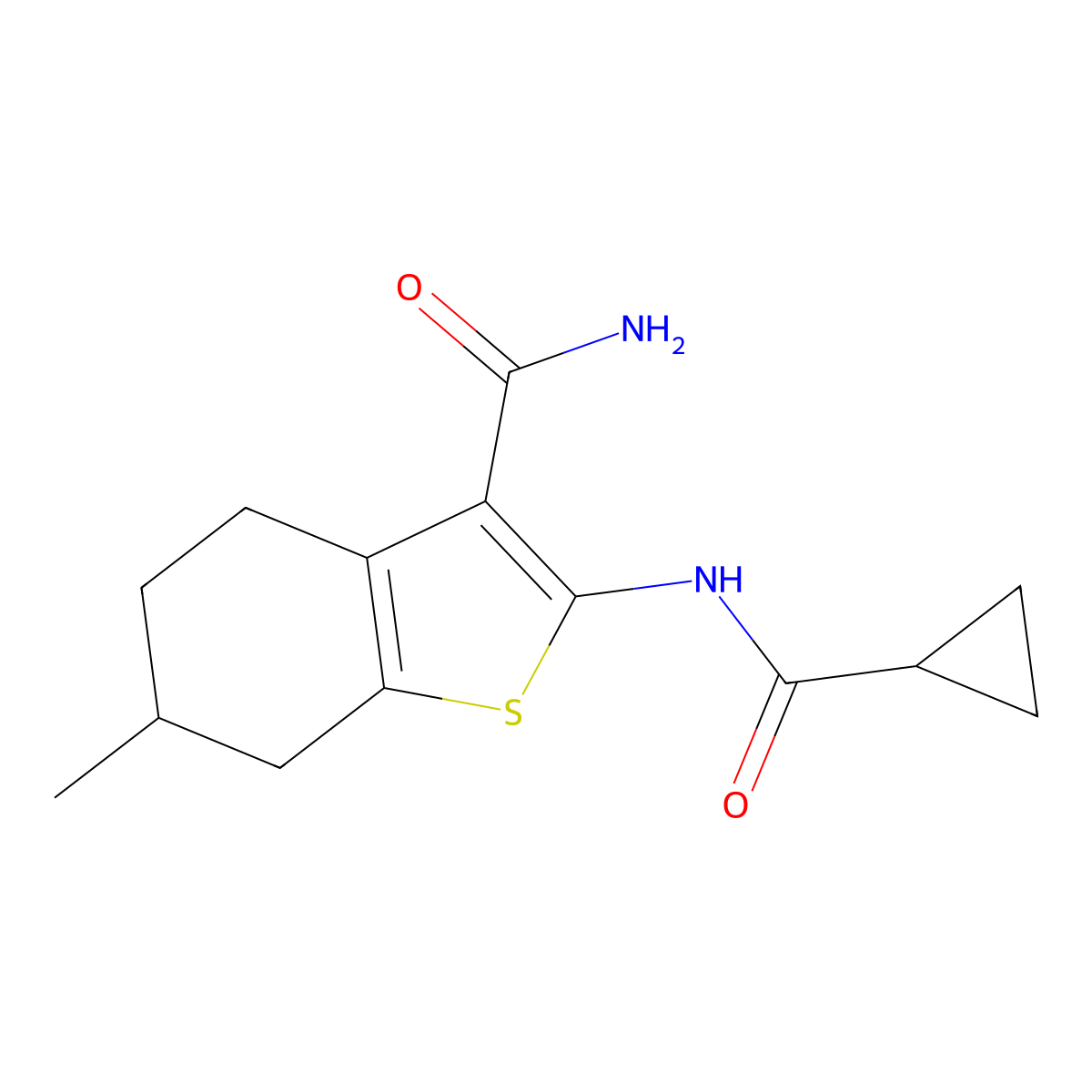 2-(Cyclopropanecarboxamido)-6-methyl-4,5,6,7-tetrahydrobenzo[b]thiophene-3-carboxamide molecular structure, CAS 354544-70-0