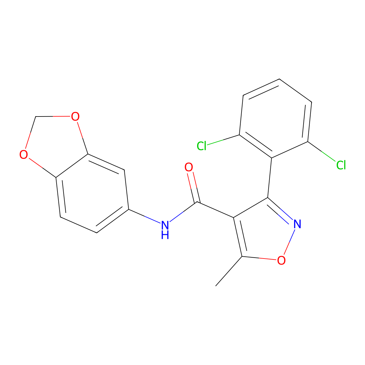 N-(1,3-benzodioxol-5-yl)-3-(2,6-dichlorophenyl)-5-methyl-4-isoxazolecarboxamide molecular structure, CAS 354544-76-6