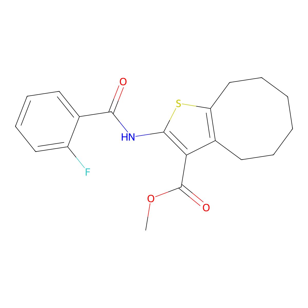 Methyl 2-[(2-fluorobenzoyl)amino]-4,5,6,7,8,9-hexahydrocycloocta[b]thiophene-3-carboxylate molecular structure, CAS 354544-92-6