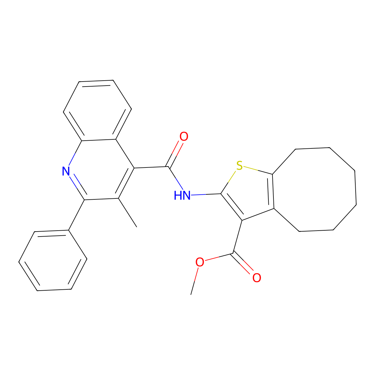 Methyl 2-[(3-methyl-2-phenylquinoline-4-carbonyl)amino]-4,5,6,7,8,9-hexahydrocycloocta[b]thiophene-3-carboxylate molecular structure, CAS 354545-02-1