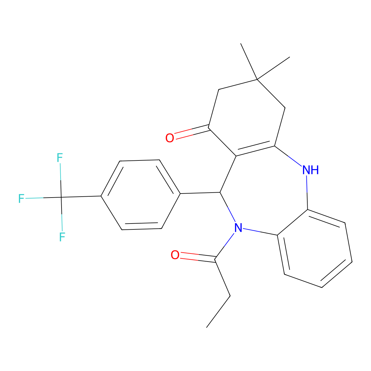9,9-Dimethyl-5-propanoyl-6-[4-(trifluoromethyl)phenyl]-6,8,10,11-tetrahydrobenzo[b][1,4]benzodiazepin-7-one molecular structure, CAS 354545-03-2