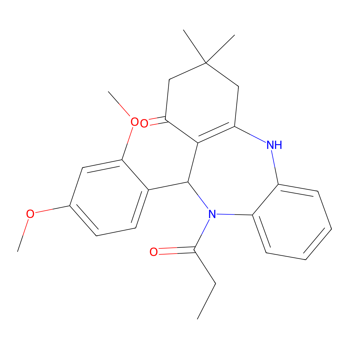 6-(2,4-Dimethoxyphenyl)-9,9-dimethyl-5-propanoyl-6,8,10,11-tetrahydrobenzo[b][1,4]benzodiazepin-7-one molecular structure, CAS 354545-20-3