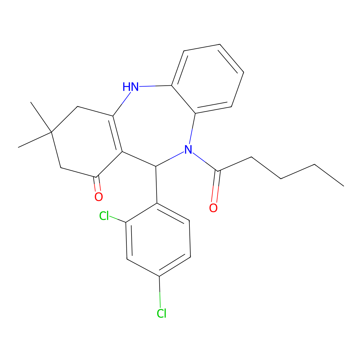 6-(2,4-Dichlorophenyl)-9,9-dimethyl-5-pentanoyl-6,8,10,11-tetrahydrobenzo[b][1,4]benzodiazepin-7-one molecular structure, CAS 354545-42-9