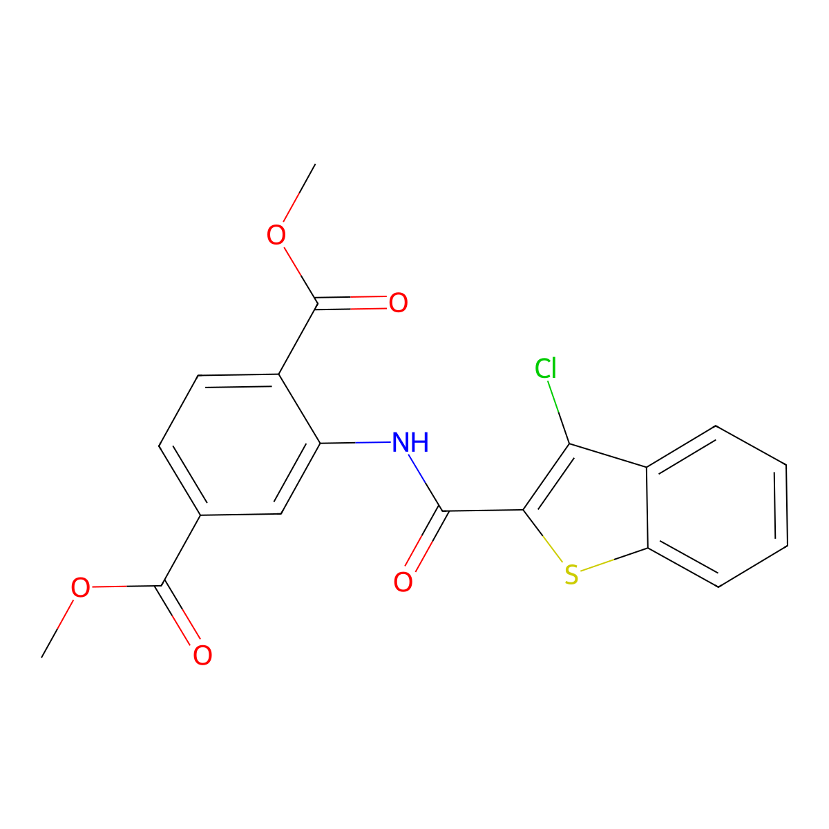 Dimethyl 2-{[(3-chloro-1-benzothien-2-yl)carbonyl]amino}terephthalate molecular structure, CAS 354545-59-8