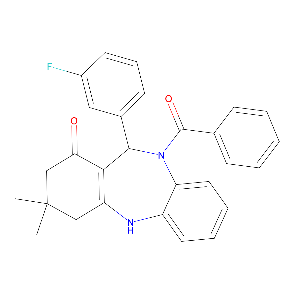 5-Benzoyl-6-(3-fluorophenyl)-9,9-dimethyl-6,8,10,11-tetrahydrobenzo[b][1,4]benzodiazepin-7-one molecular structure, CAS 354545-72-5