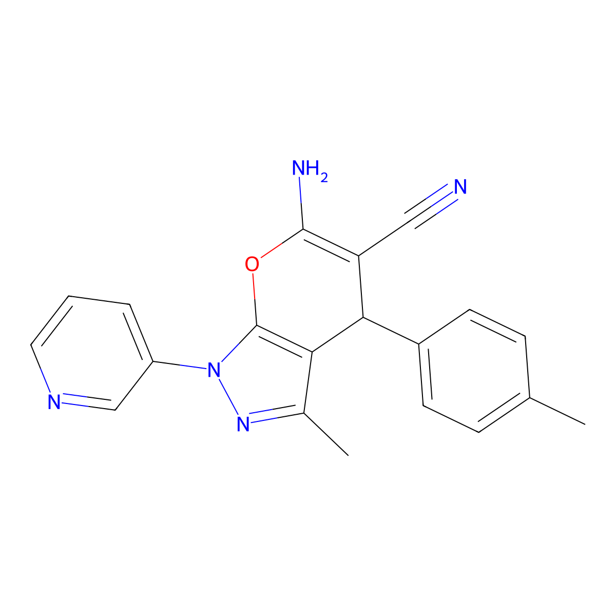 6-amino-3-methyl-4-(4-methylphenyl)-1-pyridin-3-yl-4H-pyrano[2,3-c]pyrazole-5-carbonitrile molecular structure, CAS 354545-80-5