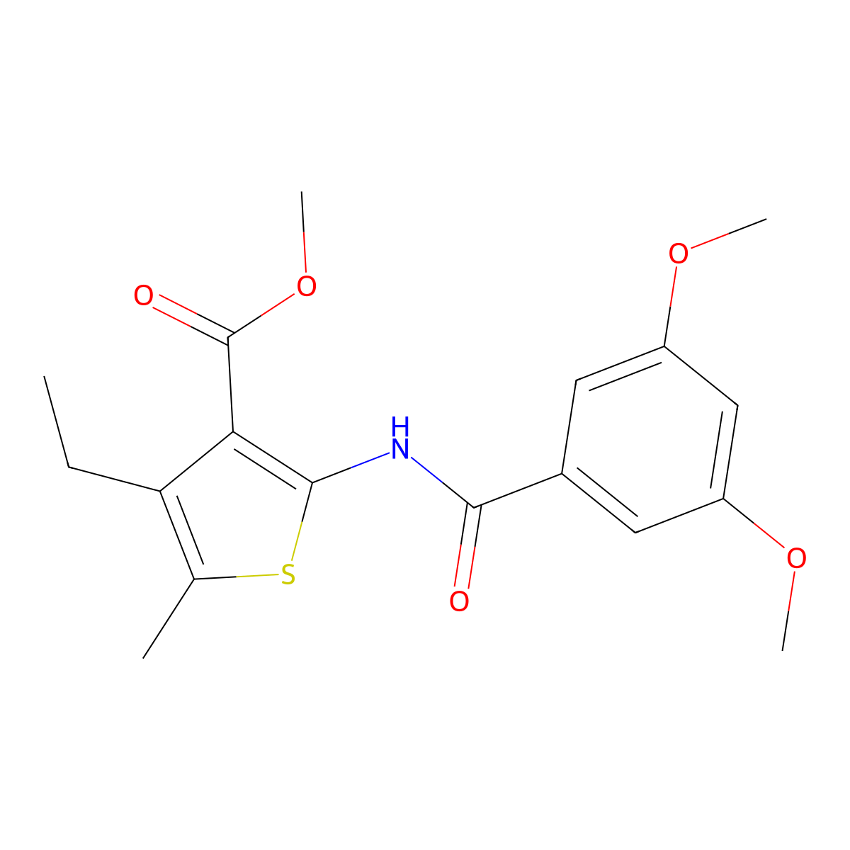Methyl 2-[(3,5-dimethoxybenzoyl)amino]-4-ethyl-5-methyl-3-thiophenecarboxylate molecular structure, CAS 354545-92-9