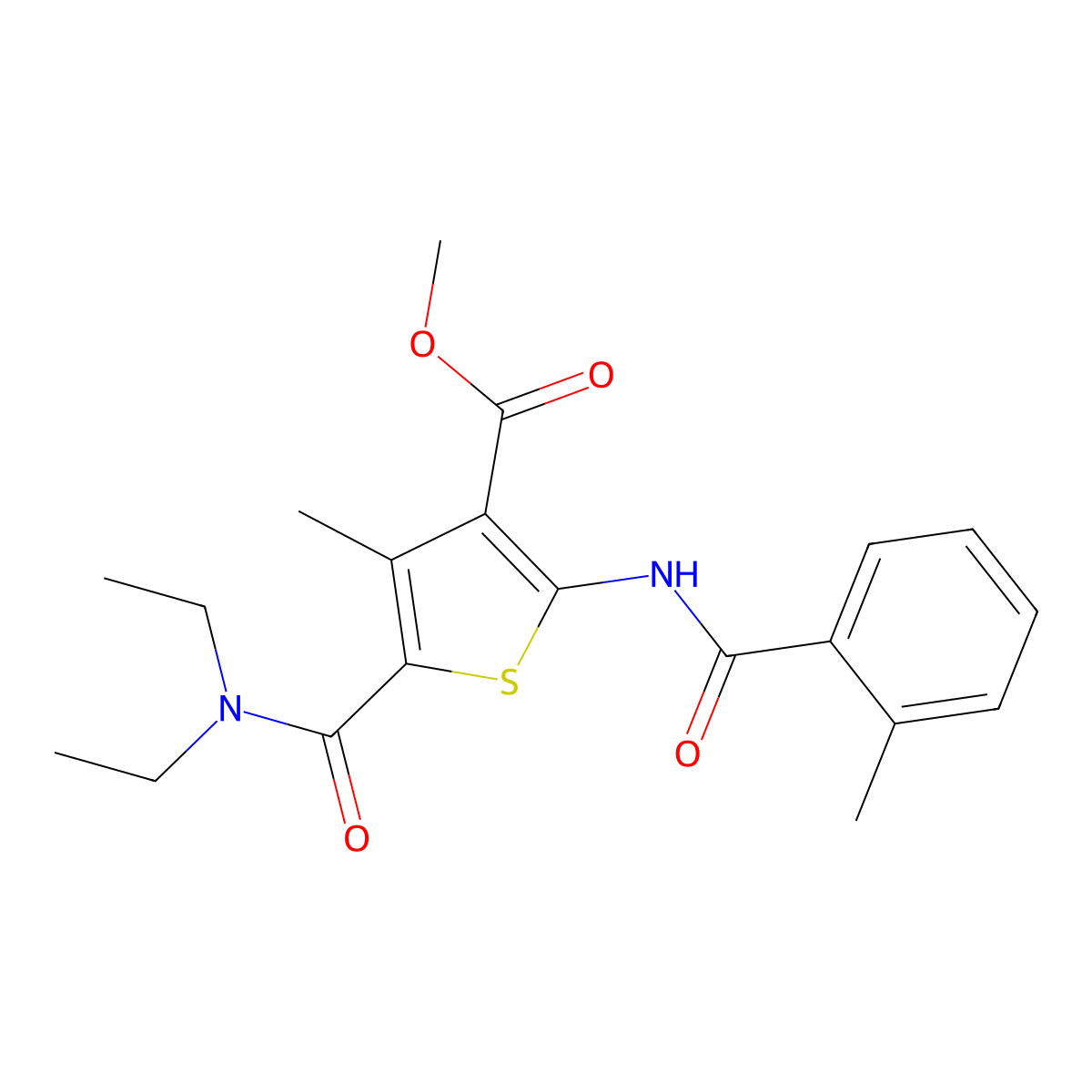Methyl 5-(diethylcarbamoyl)-4-methyl-2-[(2-methylbenzoyl)amino]thiophene-3-carboxylate molecular structure, CAS 354546-05-7