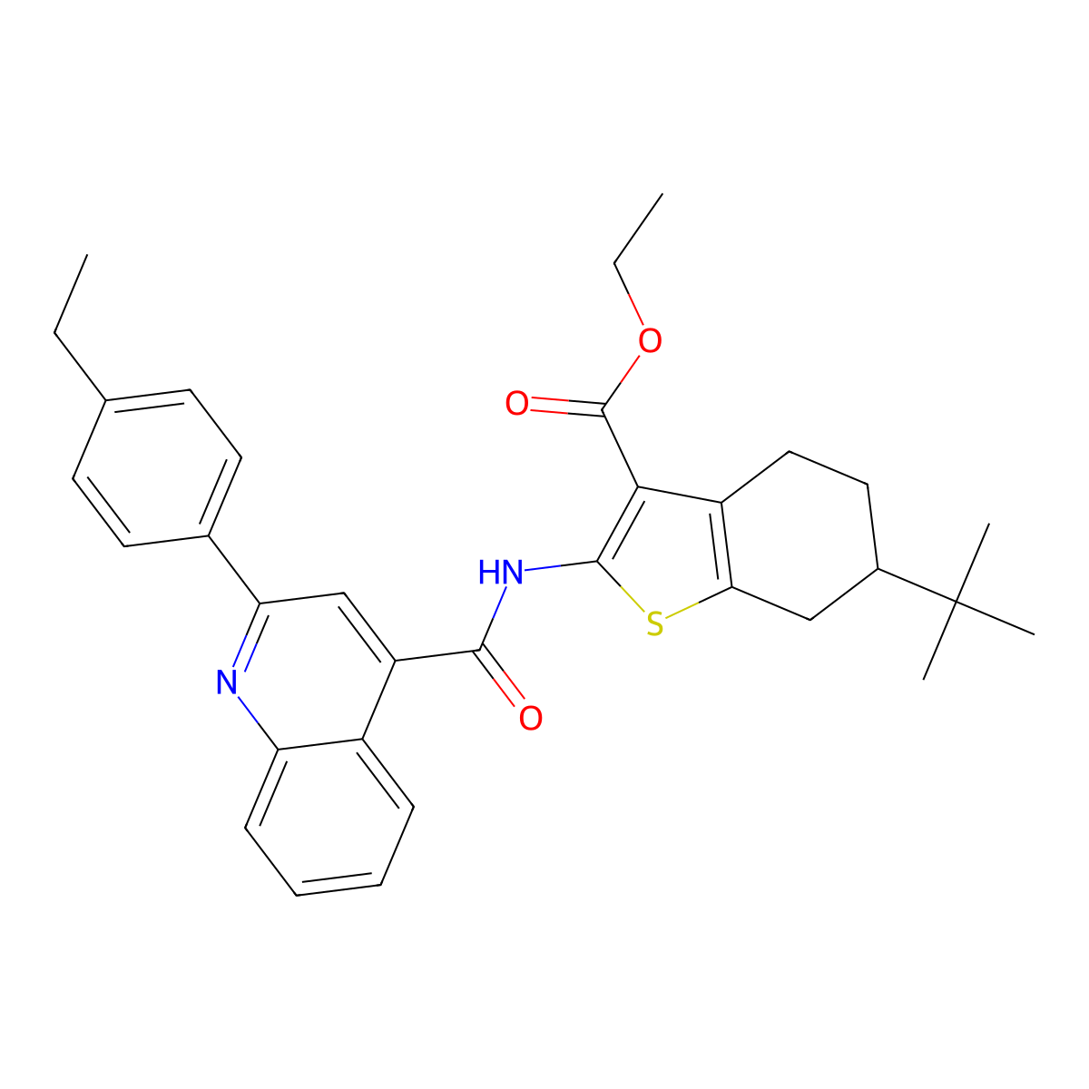 Ethyl 6-tert-butyl-2-[[2-(4-ethylphenyl)quinoline-4-carbonyl]amino]-4,5,6,7-tetrahydro-1-benzothiophene-3-carboxylate molecular structure, CAS 354546-31-9