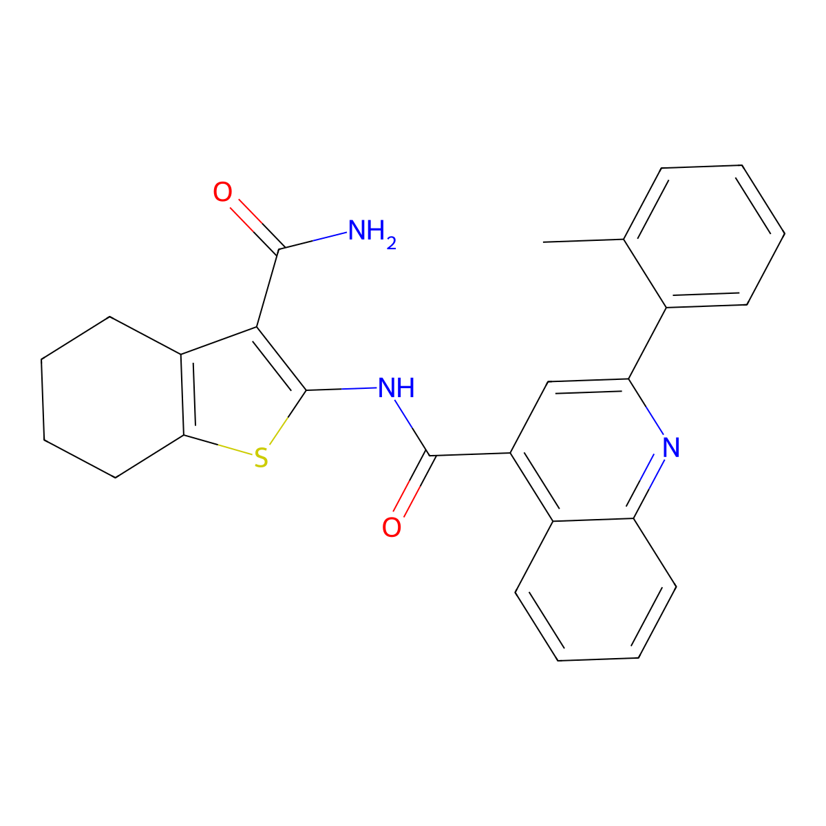 N-(3-carbamoyl-4,5,6,7-tetrahydro-1-benzothiophen-2-yl)-2-(2-methylphenyl)quinoline-4-carboxamide molecular structure, CAS 354546-34-2