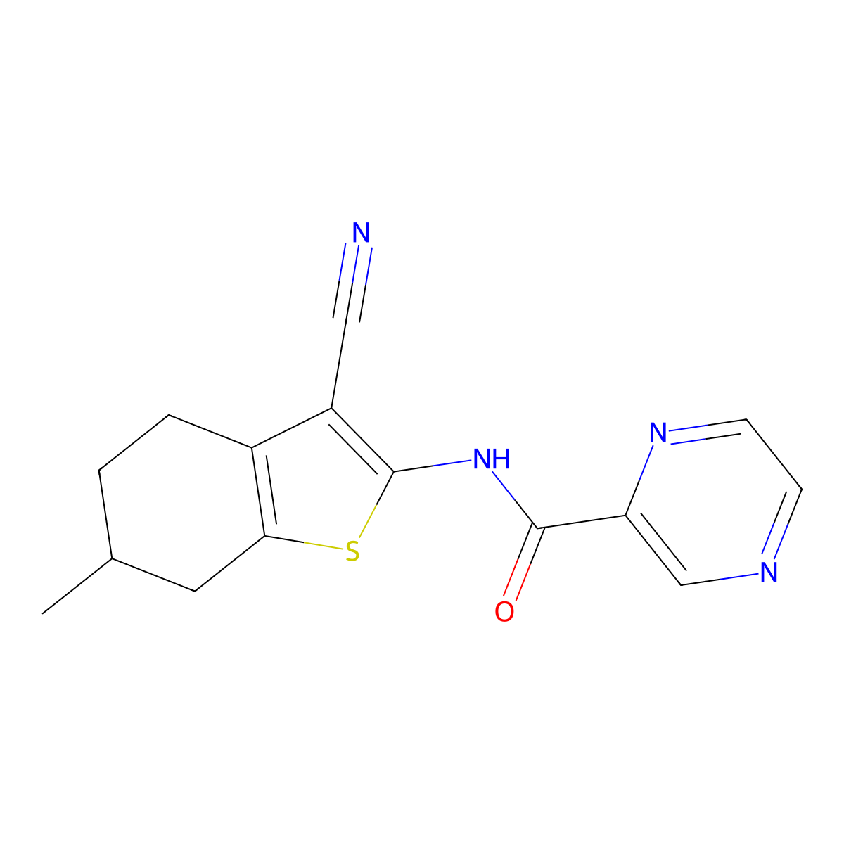 N-(3-cyano-6-methyl-4,5,6,7-tetrahydro-1-benzothiophen-2-yl)pyrazine-2-carboxamide molecular structure, CAS 354546-58-0