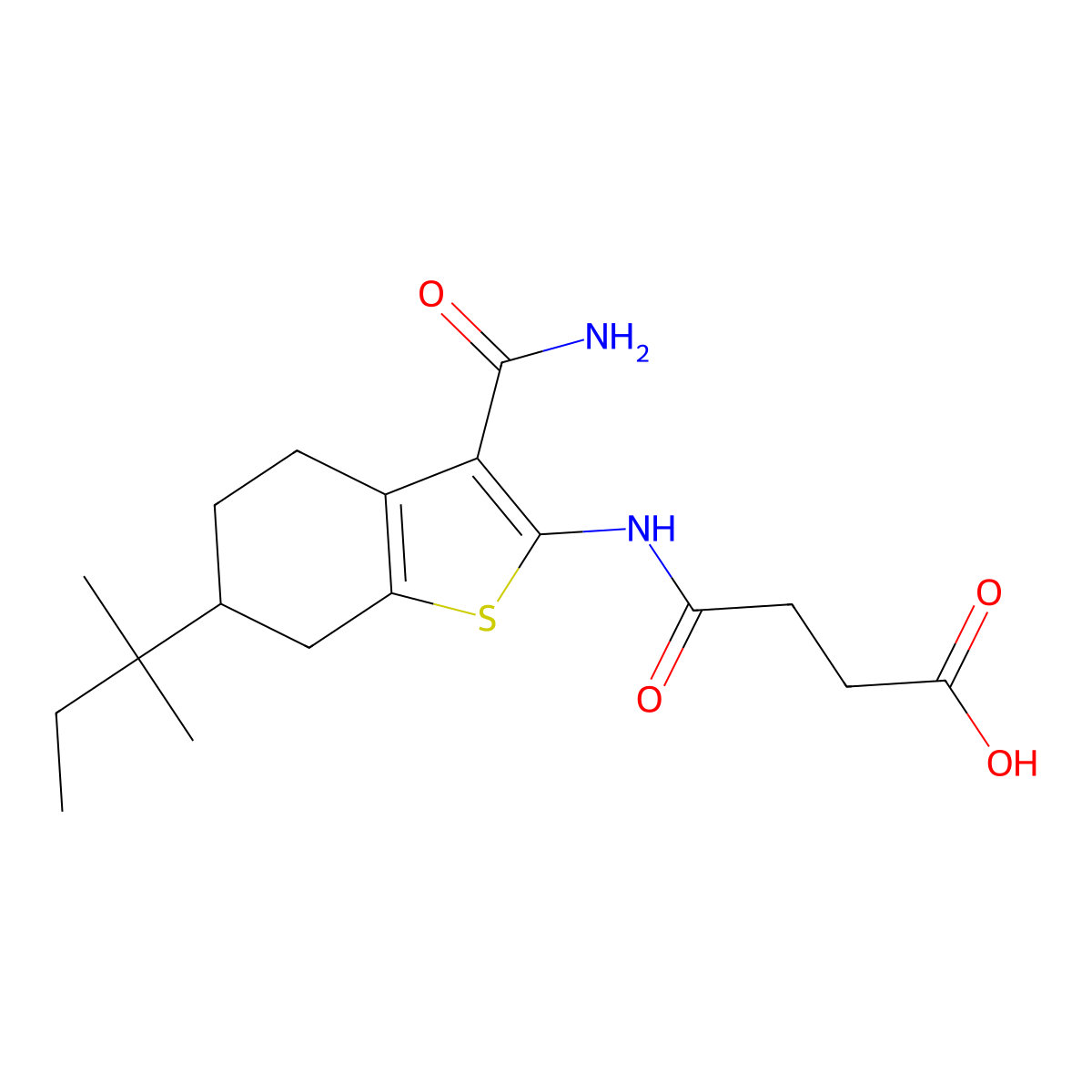 4-[[3-Carbamoyl-6-(2-methylbutan-2-yl)-4,5,6,7-tetrahydro-1-benzothiophen-2-yl]amino]-4-oxobutanoic acid molecular structure, CAS 354546-60-4