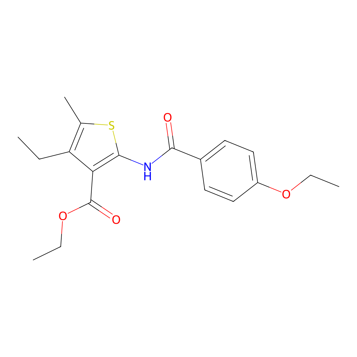 Ethyl 2-[(4-ethoxybenzoyl)amino]-4-ethyl-5-methyl-3-thiophenecarboxylate molecular structure, CAS 354546-69-3