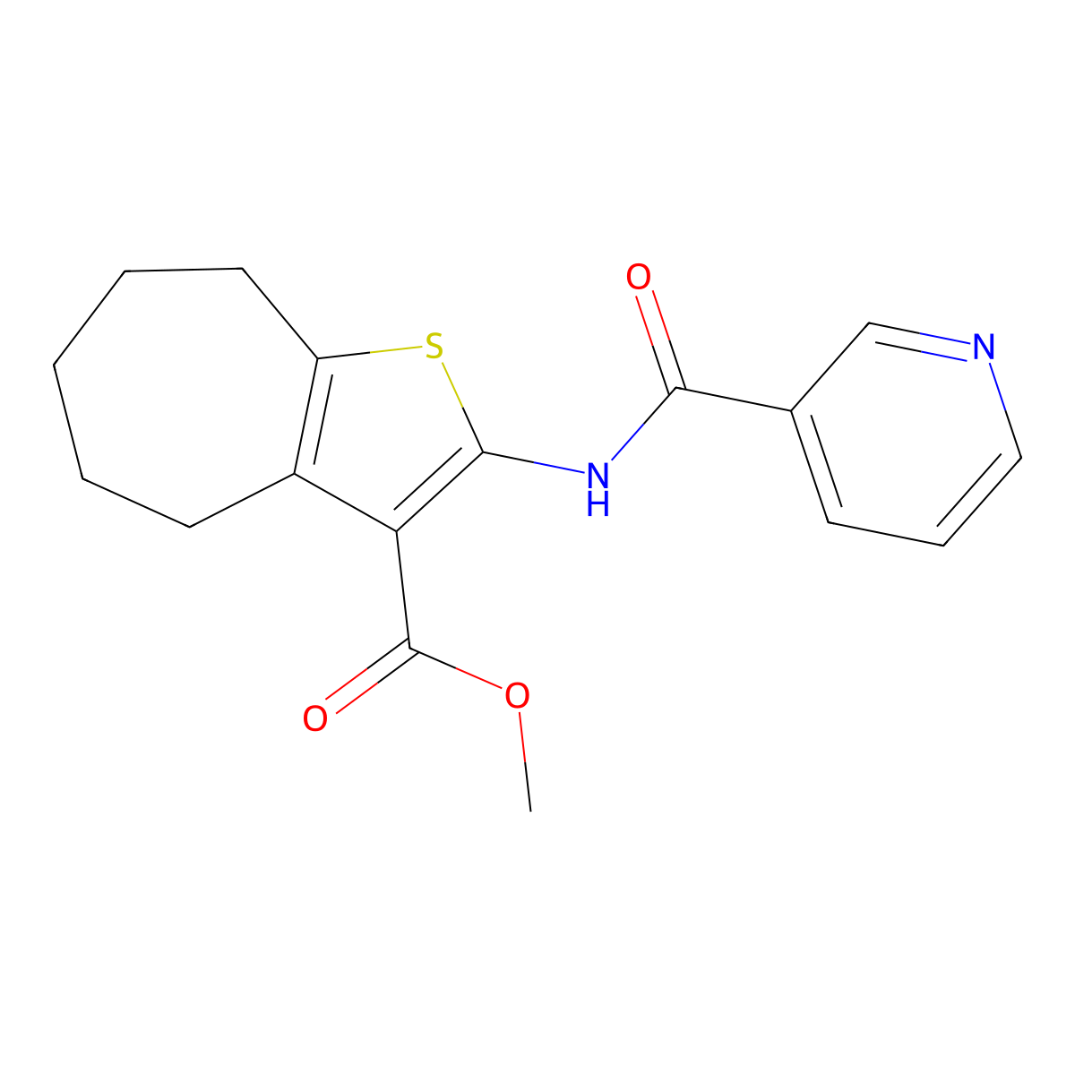 methyl 2-(pyridine-3-carbonylamino)-5,6,7,8-tetrahydro-4H-cyclohepta[b]thiophene-3-carboxylate molecular structure, CAS 354546-77-3
