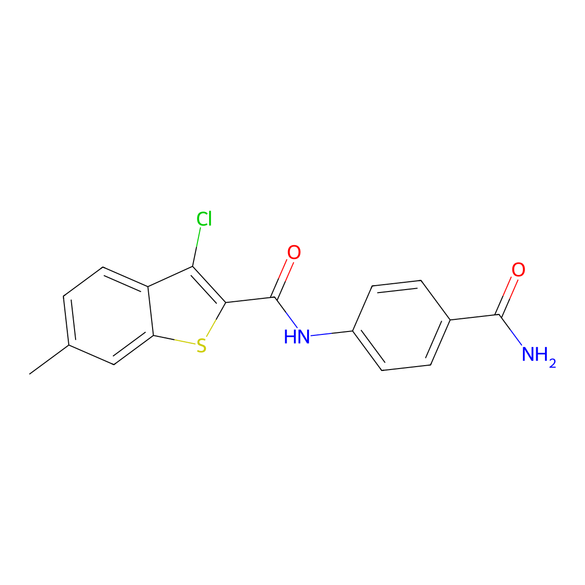 N-(4-carbamoylphenyl)-3-chloro-6-methyl-1-benzothiophene-2-carboxamide molecular structure, CAS 354546-87-5