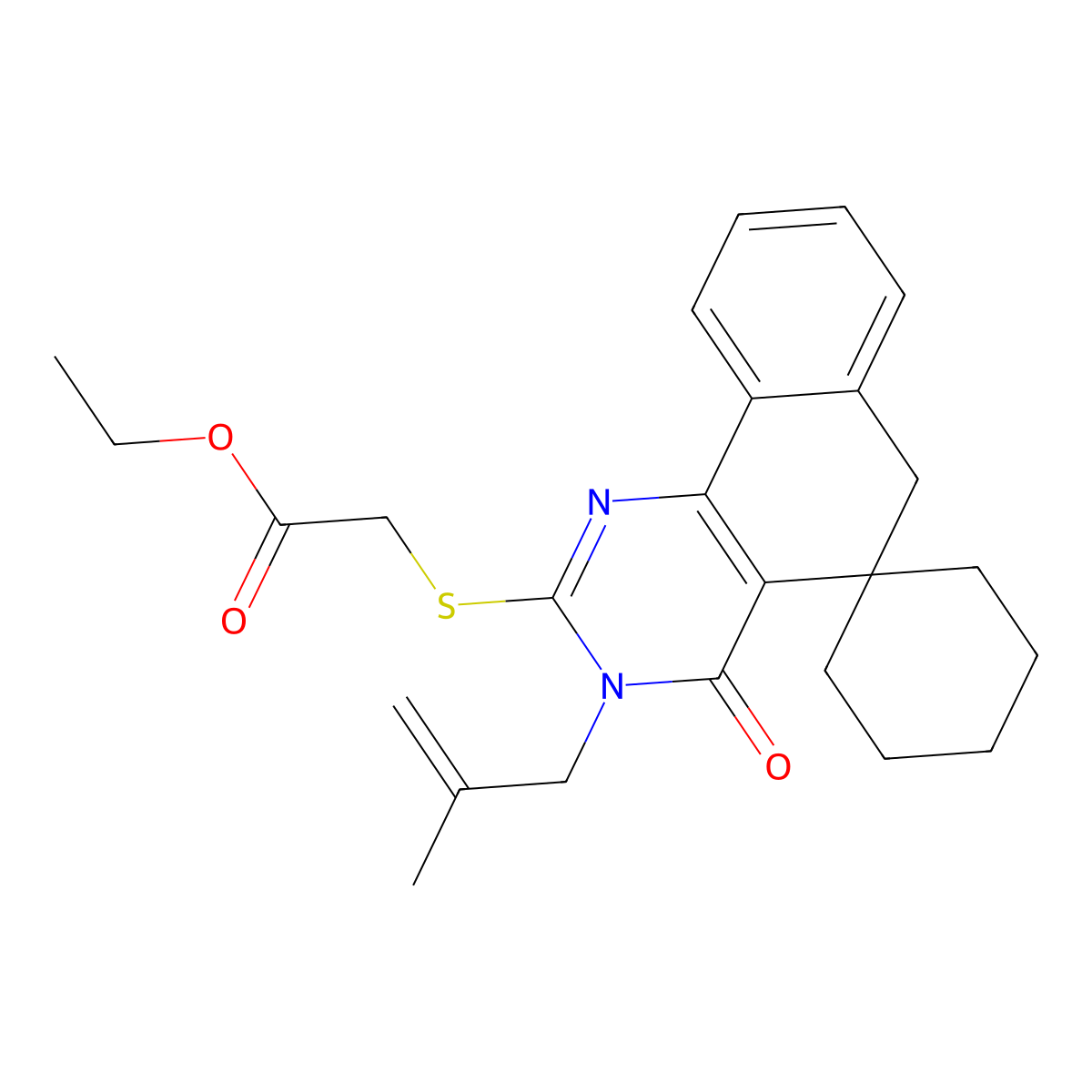 Ethyl {[3-(2-methyl-2-propenyl)-4-oxo-3,4,5,6-tetrahydrospiro(benzo[h]quinazoline-5,1'-cyclohexane)-2-yl]sulfanyl}acetate molecular structure, CAS 354547-04-9