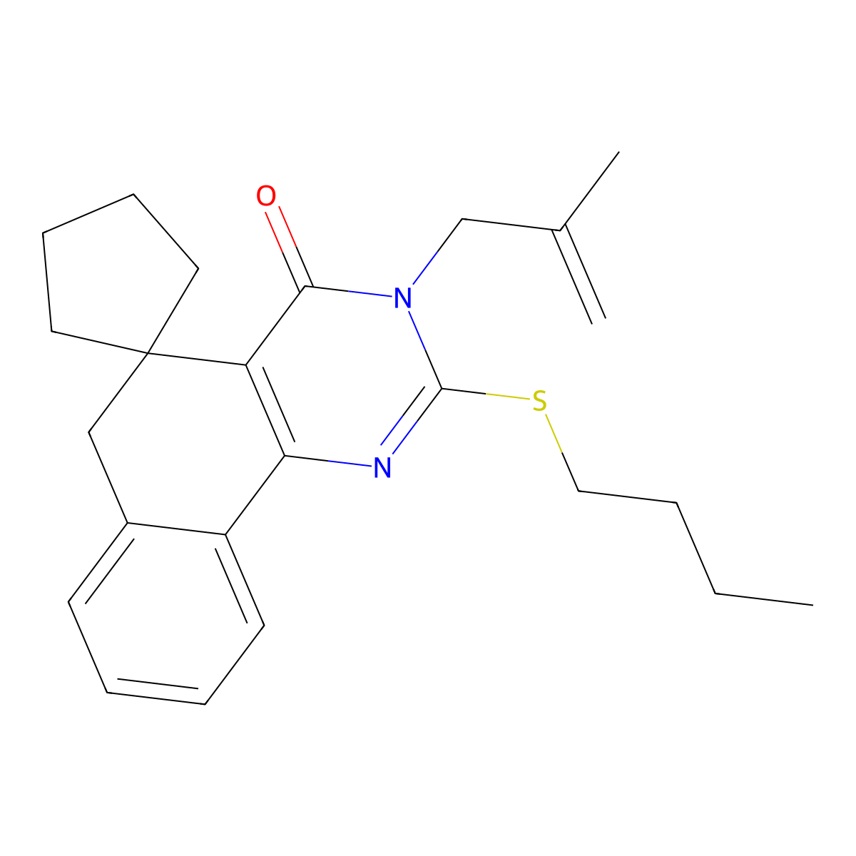 2-(butylsulfanyl)-3-(2-methyl-2-propenyl)-5,6-dihydrospiro(benzo[h]quinazoline-5,1'-cyclopentane)-4(3H)-one molecular structure, CAS 354547-08-3