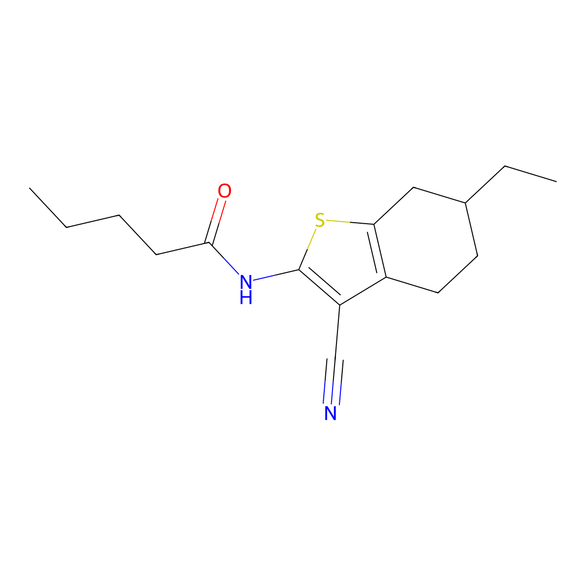 N-(3-cyano-6-ethyl-4,5,6,7-tetrahydro-1-benzothiophen-2-yl)pentanamide molecular structure, CAS 354547-13-0