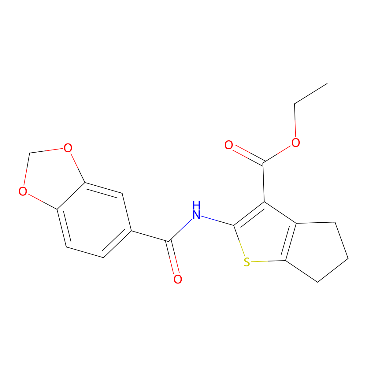 ethyl 2-[(1,3-benzodioxol-5-ylcarbonyl)amino]-5,6-dihydro-4H-cyclopenta[b]thiophene-3-carboxylate molecular structure, CAS 354547-15-2