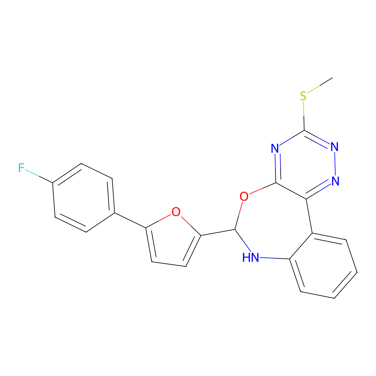 6-[5-(4-Fluorophenyl)-2-furyl]-3-(methylsulfanyl)-6,7-dihydro[1,2,4]triazino[5,6-d][3,1]benzoxazepine molecular structure, CAS 354547-20-9
