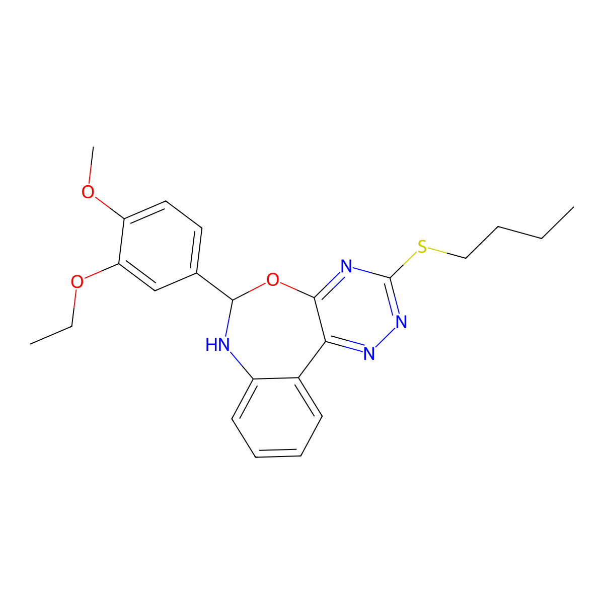 3-(Butylsulfanyl)-6-(3-ethoxy-4-methoxyphenyl)-6,7-dihydro[1,2,4]triazino[5,6-d][3,1]benzoxazepine molecular structure, CAS 354547-26-5