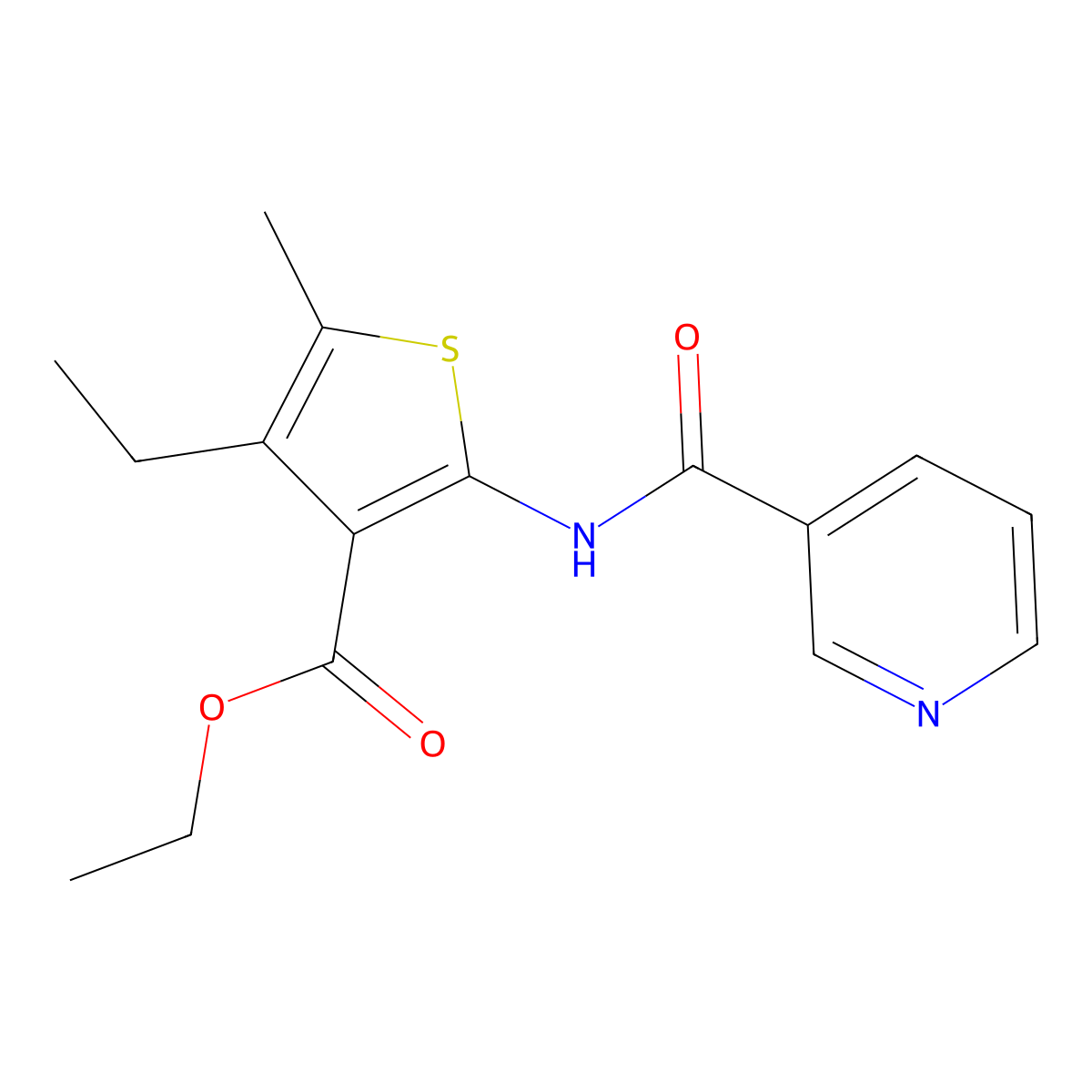 Ethyl 4-ethyl-5-methyl-2-(pyridine-3-carbonylamino)thiophene-3-carboxylate molecular structure, CAS 354547-33-4