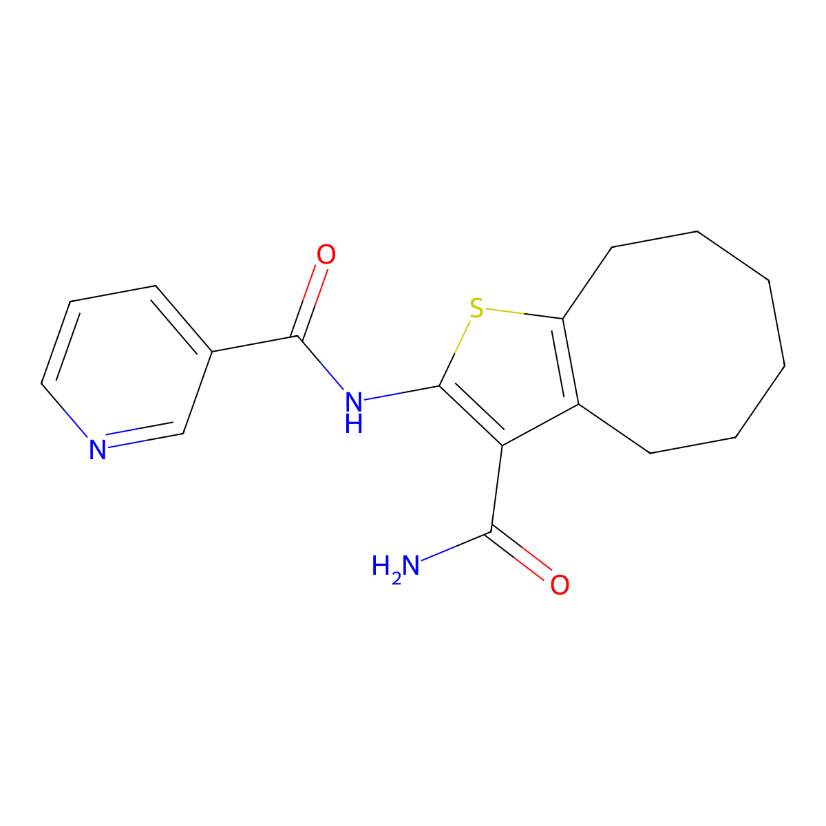 N-(3-carbamoyl-4,5,6,7,8,9-hexahydrocycloocta[b]thiophen-2-yl)pyridine-3-carboxamide molecular structure, CAS 354547-43-6