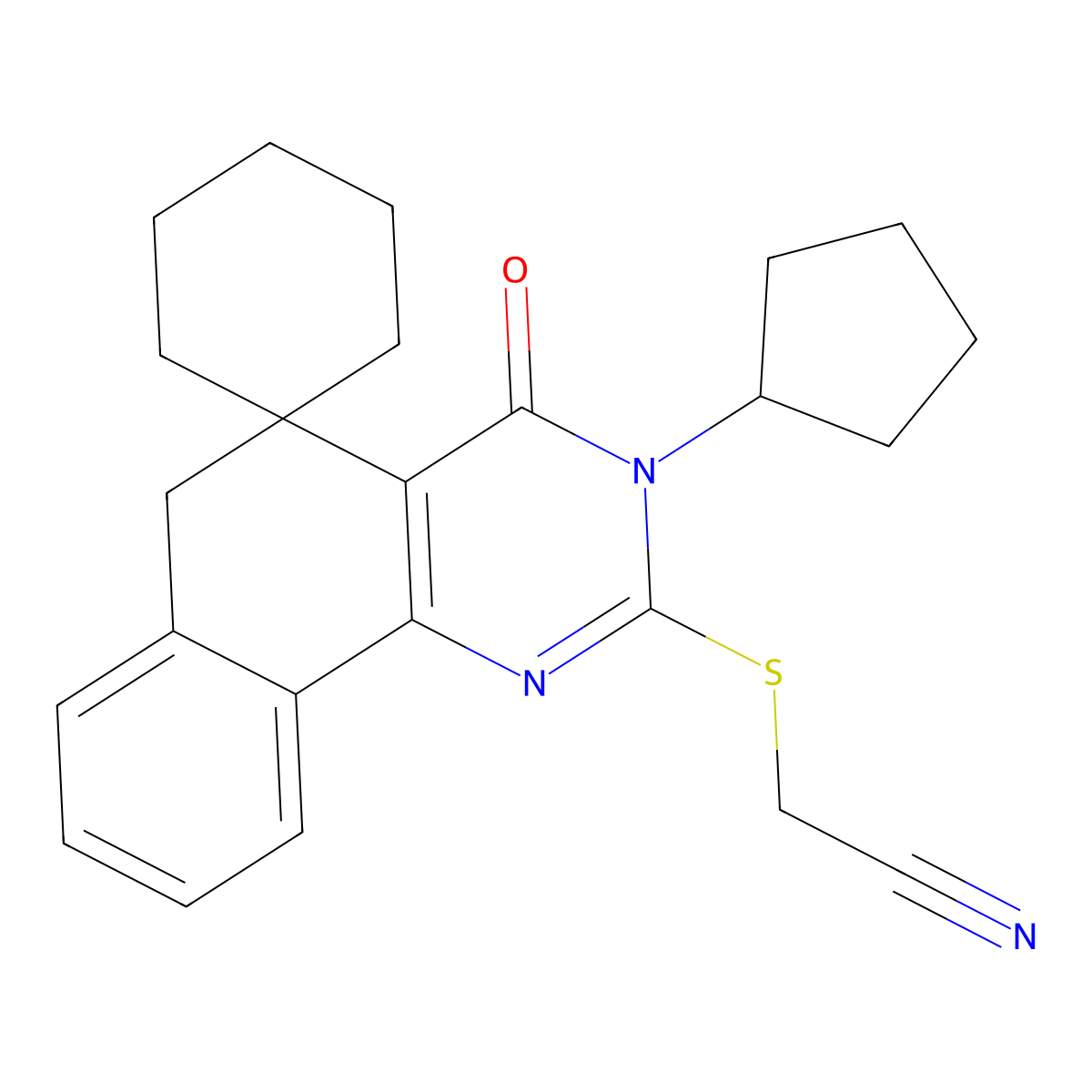 2-(3-cyclopentyl-4-oxospiro[6H-benzo[h]quinazoline-5,1'-cyclohexane]-2-yl)sulfanylacetonitrile molecular structure, CAS 354547-50-5