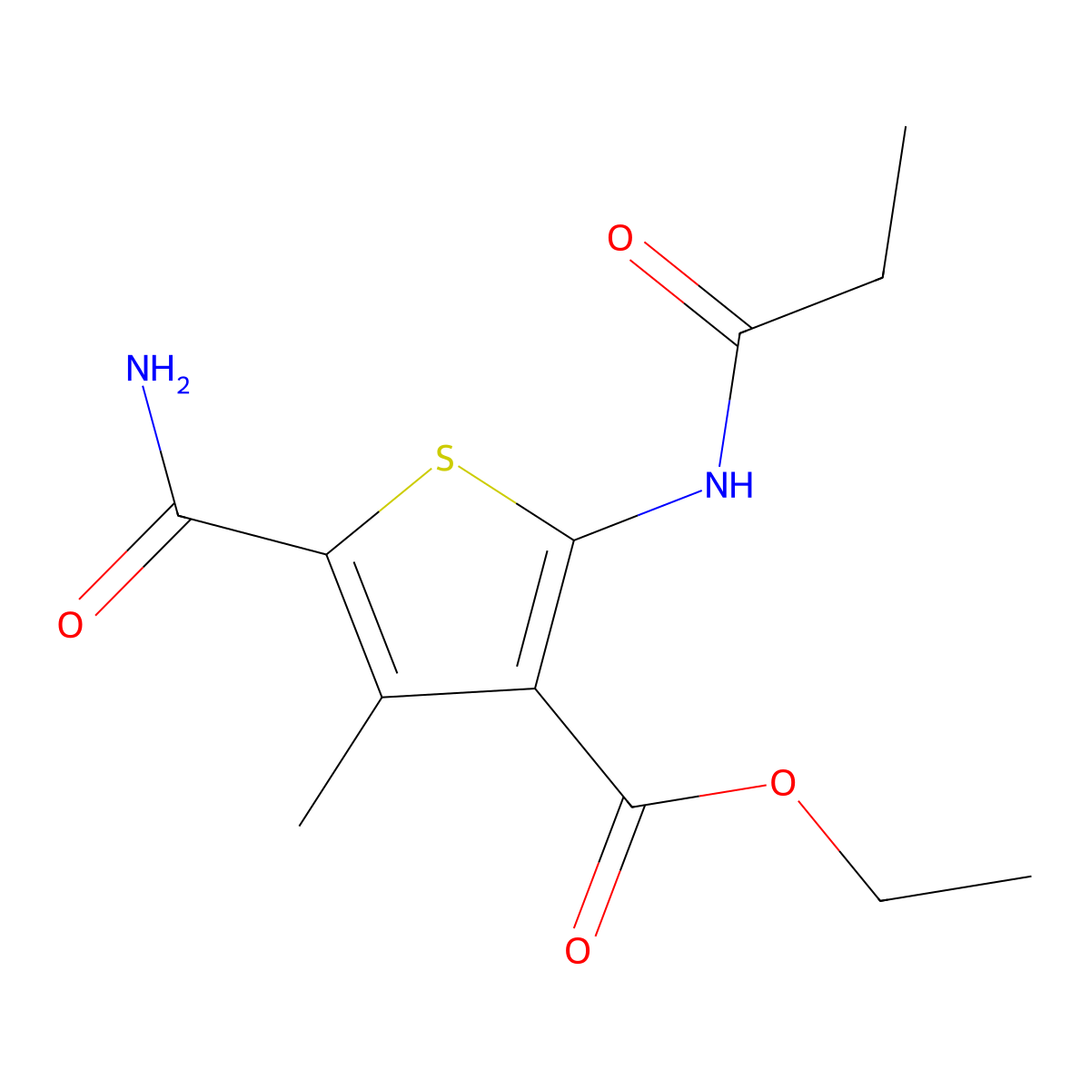 Ethyl 5-carbamoyl-4-methyl-2-(propanoylamino)thiophene-3-carboxylate molecular structure, CAS 354547-61-8