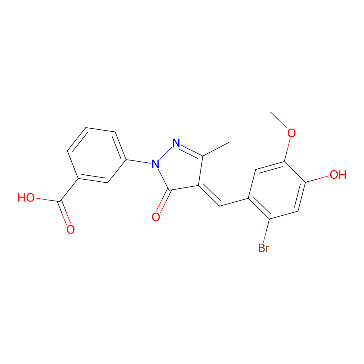 3-[4-[(2-Bromo-4-hydroxy-5-methoxyphenyl)methylene]-4,5-dihydro-3-methyl-5-oxo-1H-pyrazol-1-yl]benzoic acid molecular structure, CAS 354547-72-1