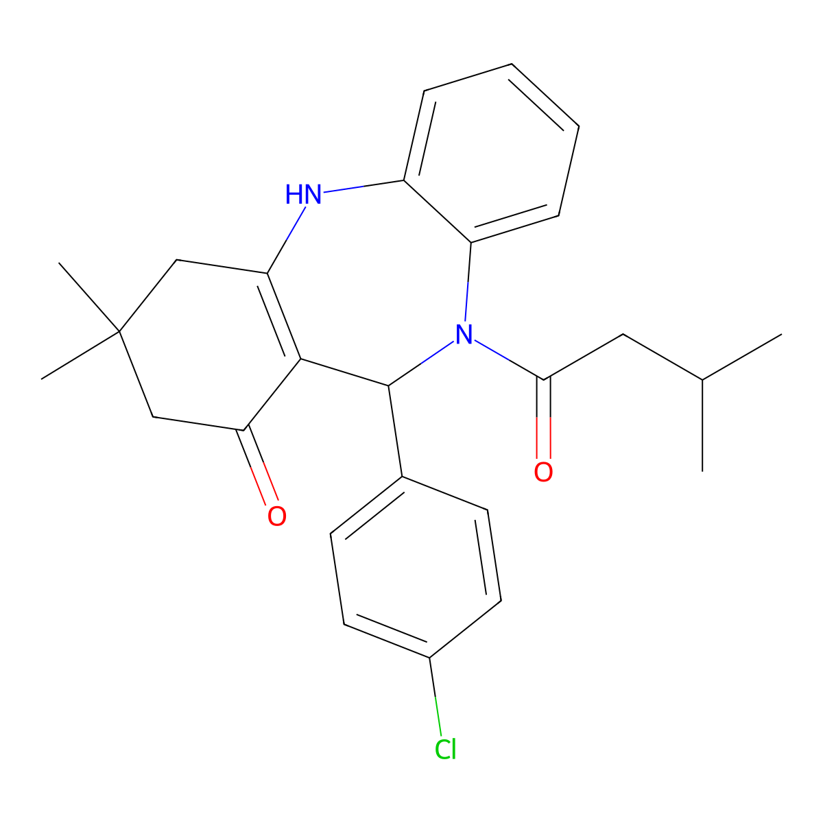 6-(4-Chlorophenyl)-9,9-dimethyl-5-(3-methylbutanoyl)-6,8,10,11-tetrahydrobenzo[b][1,4]benzodiazepin-7-one molecular structure, CAS 354547-73-2
