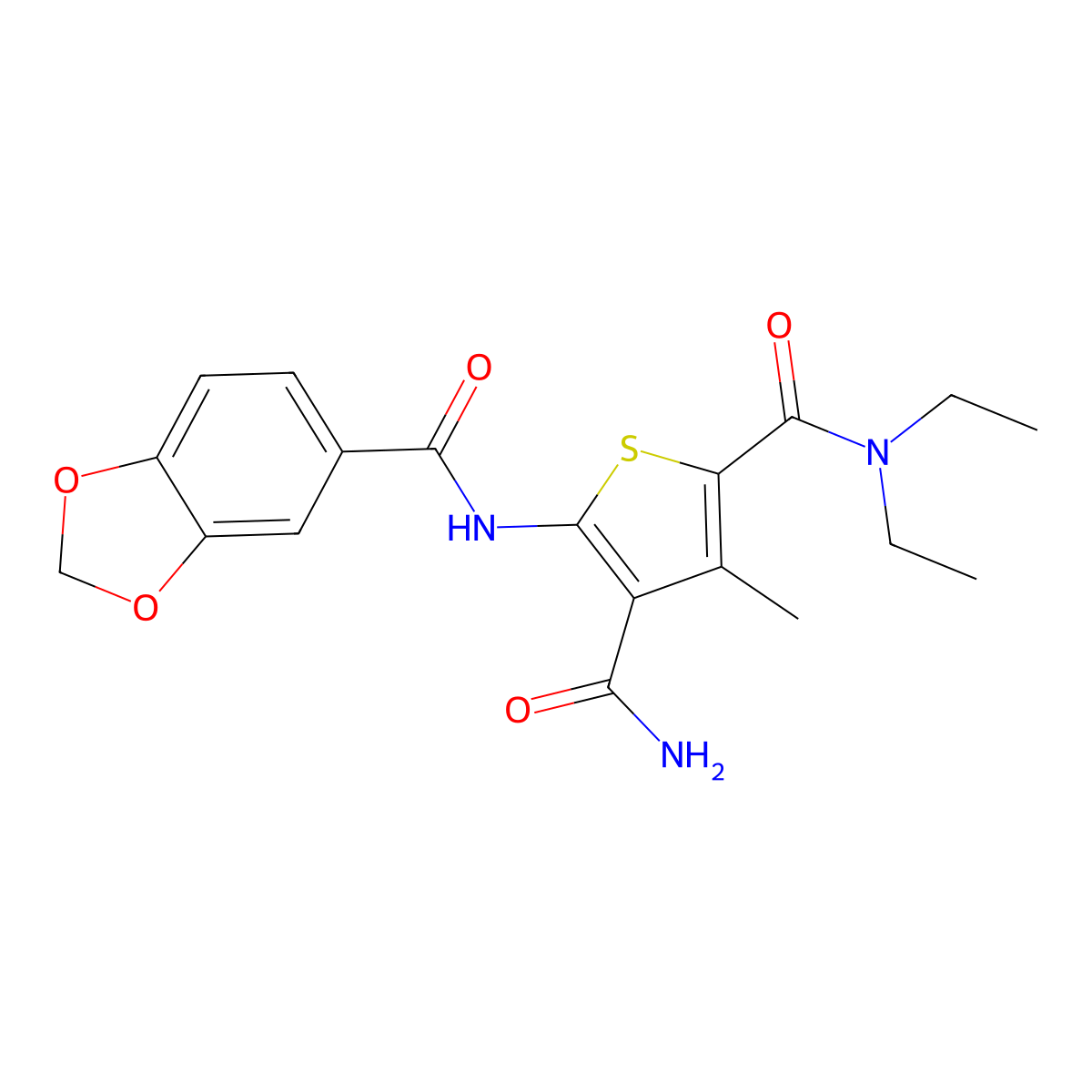 5-(1,3-benzodioxole-5-carbonylamino)-2-N,2-N-diethyl-3-methylthiophene-2,4-dicarboxamide molecular structure, CAS 354547-87-8