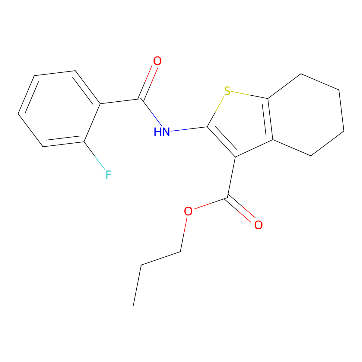 Propyl 2-[(2-fluorobenzoyl)amino]-4,5,6,7-tetrahydro-1-benzothiophene-3-carboxylate molecular structure, CAS 354547-94-7