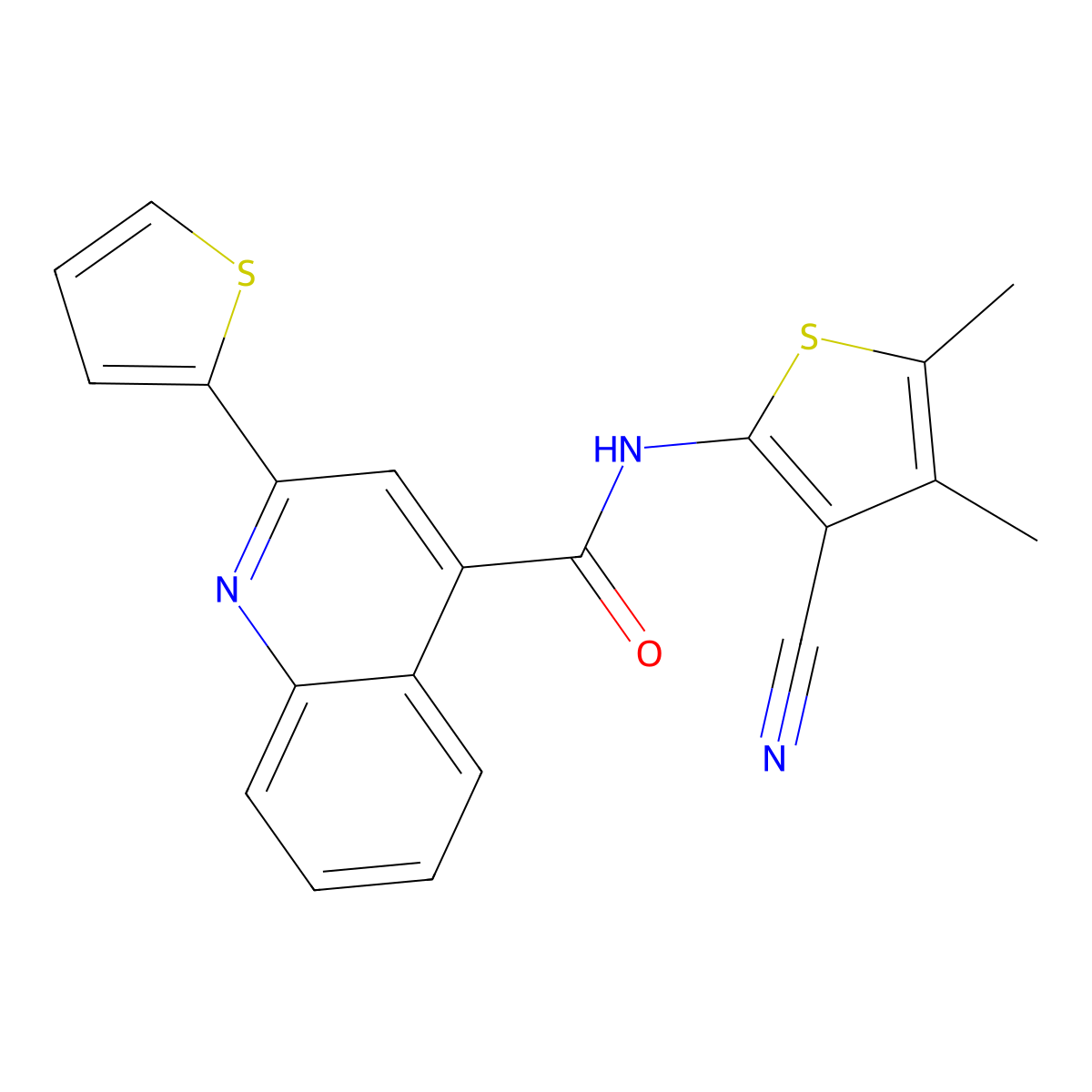 N-(3-cyano-4,5-dimethyl-2-thienyl)-2-(2-thienyl)-4-quinolinecarboxamide molecular structure, CAS 354548-49-5