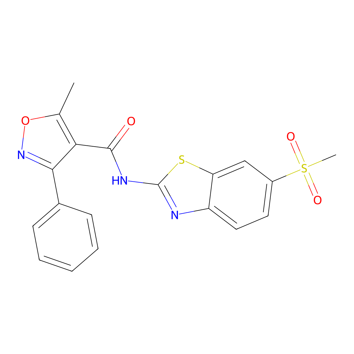 5-methyl-N-(6-methylsulfonyl-1,3-benzothiazol-2-yl)-3-phenyl-1,2-oxazole-4-carboxamide molecular structure, CAS 354548-79-1